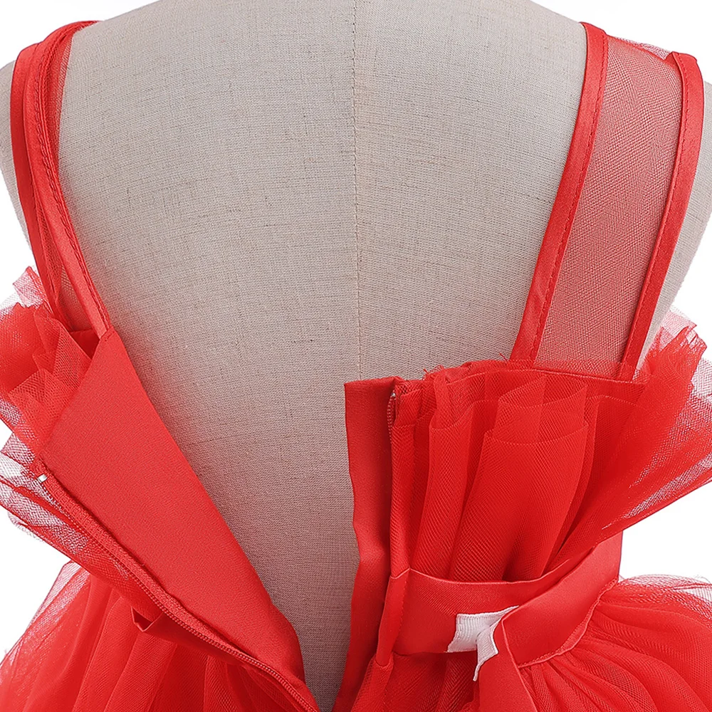 Mädchen Festkleid mit Schleppe Elegantes Tüll-Hochzeitskleid 2-8 Jahre Schleife Geburtstag Brautjungfern Prinzessinnenkleid Abendkleid Kinderkleidung – Detail 10