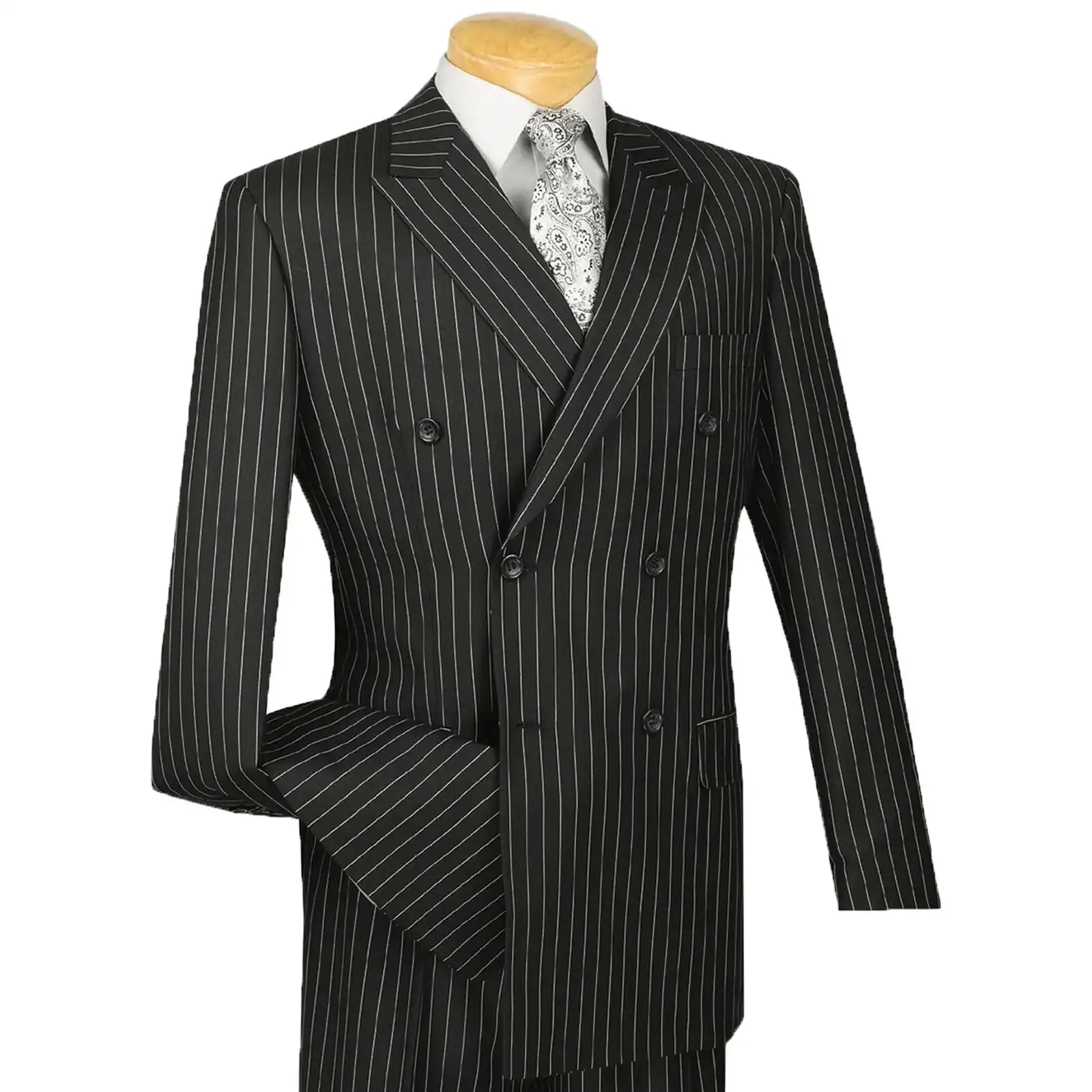 Classic Men's Gangster Pinstripe Double Breasted  Suits 2pcs Blazer Pants Tailored Made Wedding Prom Party Groommen Suit