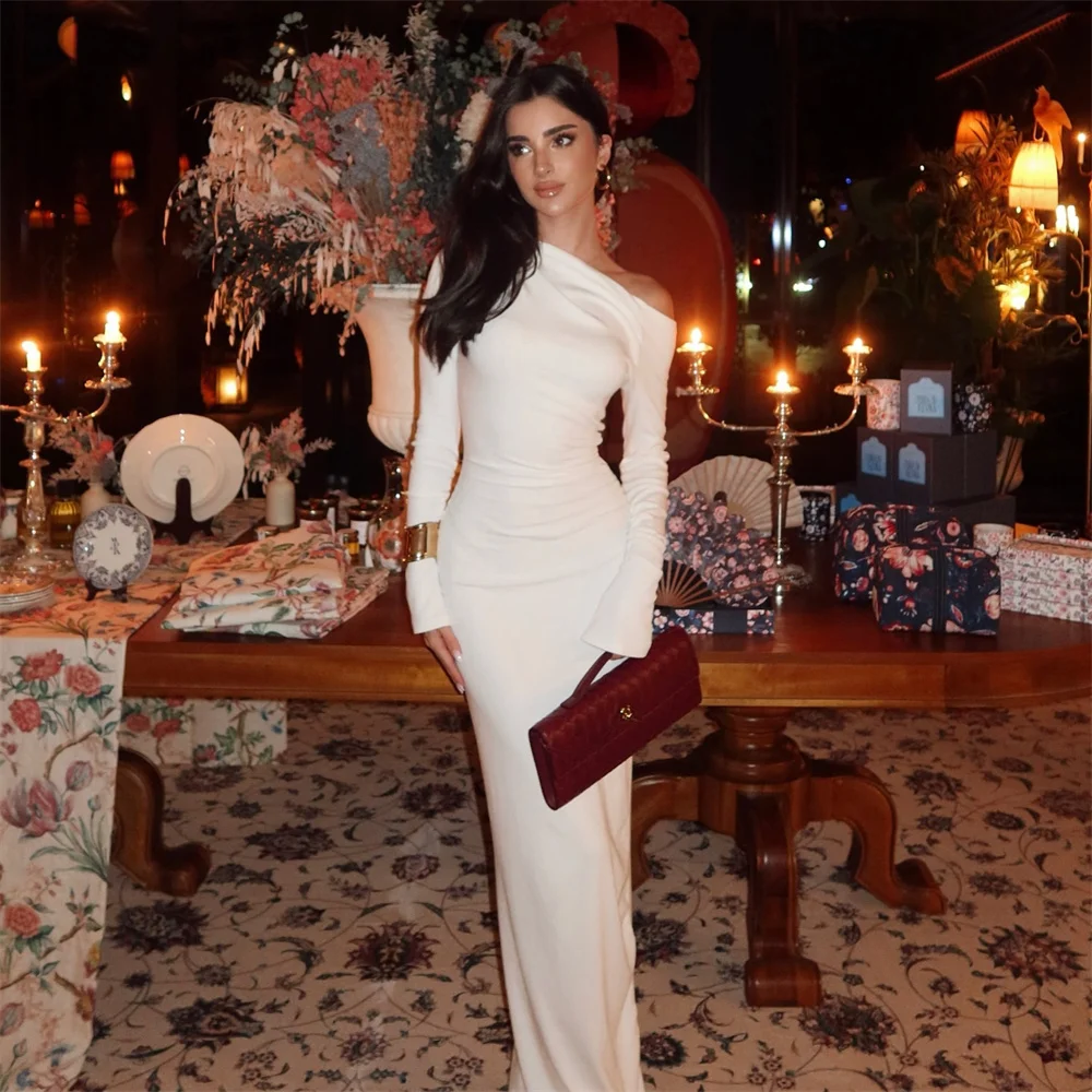 

ROYET White party Dress For Woman One Shoulder Long Sleeve Evening Dress Mermaid Floor Length New Prom Gown Customized 2025