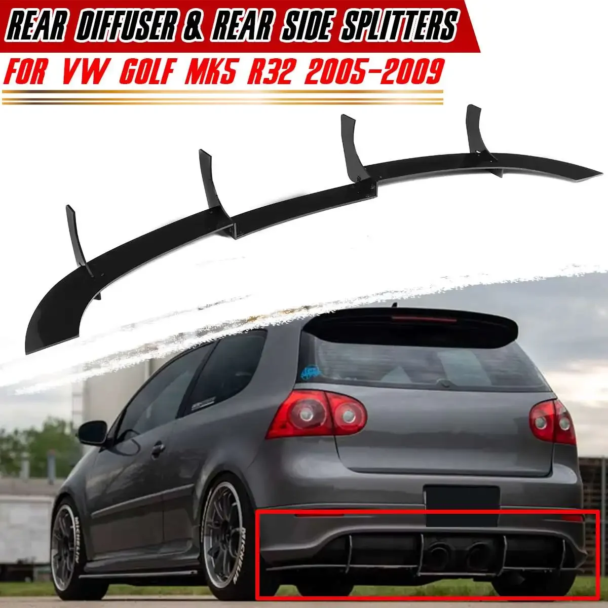 

MK5 R32 Car Rear Diffuser Rear Side Splitters Balck For VW For Golf MK5 R32 2005-2009 ABS Car Rear Bumper Lip Diffuser Body Kit