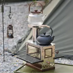 Wood Stove Firewood Stove Tent Heater Mini Stainless Steel Furnace Brazier Outdoor with Fire Observation Glass Camping Cooking