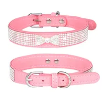 Bow Rhinestone Dog Collar Small and Medium-sized Crown Pet Collar Comfortable Leather