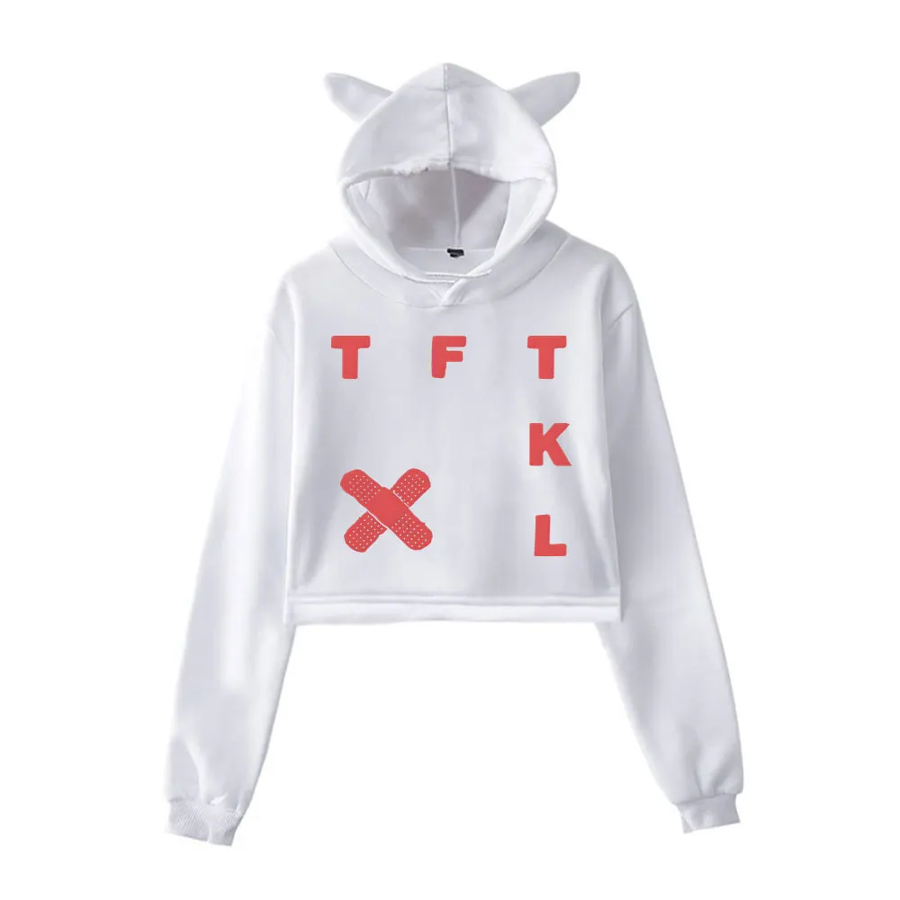 The Kid Laroi TFTKL Cat Ear Hoodie Women Long Sleeve Sweatshirts Casual Streetwear Crop Tops