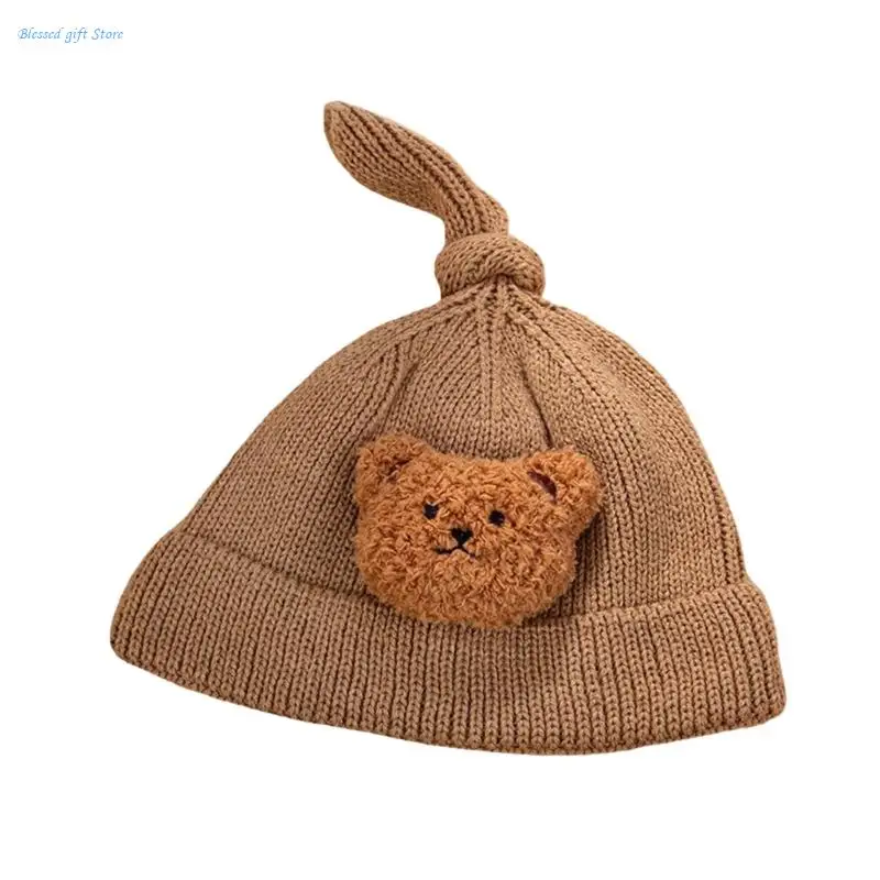 Comfortable Baby Knitted Hat Newborns Headwear Soft & Breathable Knotted Hat Solid Color Ear Protections Fetal Caps image 2