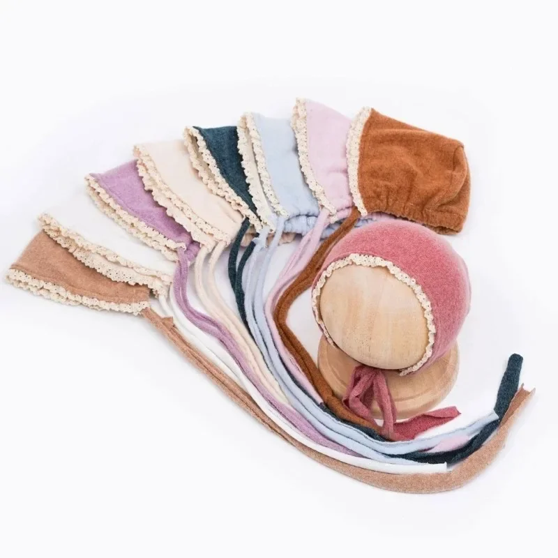 Fotografie Accessoires Casual Effen Kleur Katoenen Kant Gebreide Tether Hoeden Baby Meisje Jongen Schattige Modellering Caps Schieten Rekwisieten