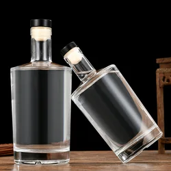 Round style whiskey decanter clear glass barware Alcohol Bottle for Liquor Scotch Bourbon