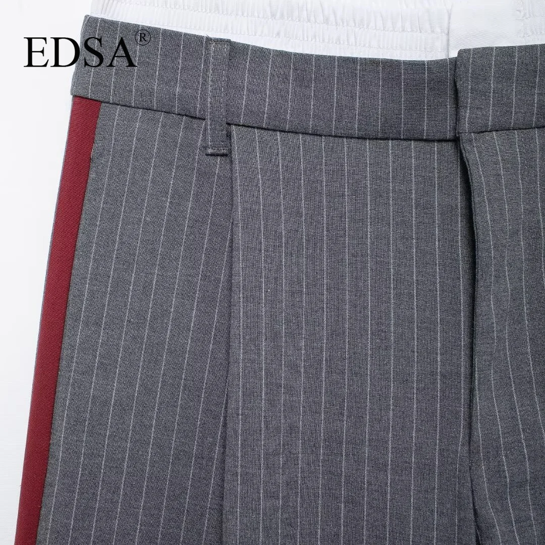 EDSA Women Pinstripe Pants Fashion High Waist Trousers Female Autumn Casual Streetwear Basic Ladies Pants