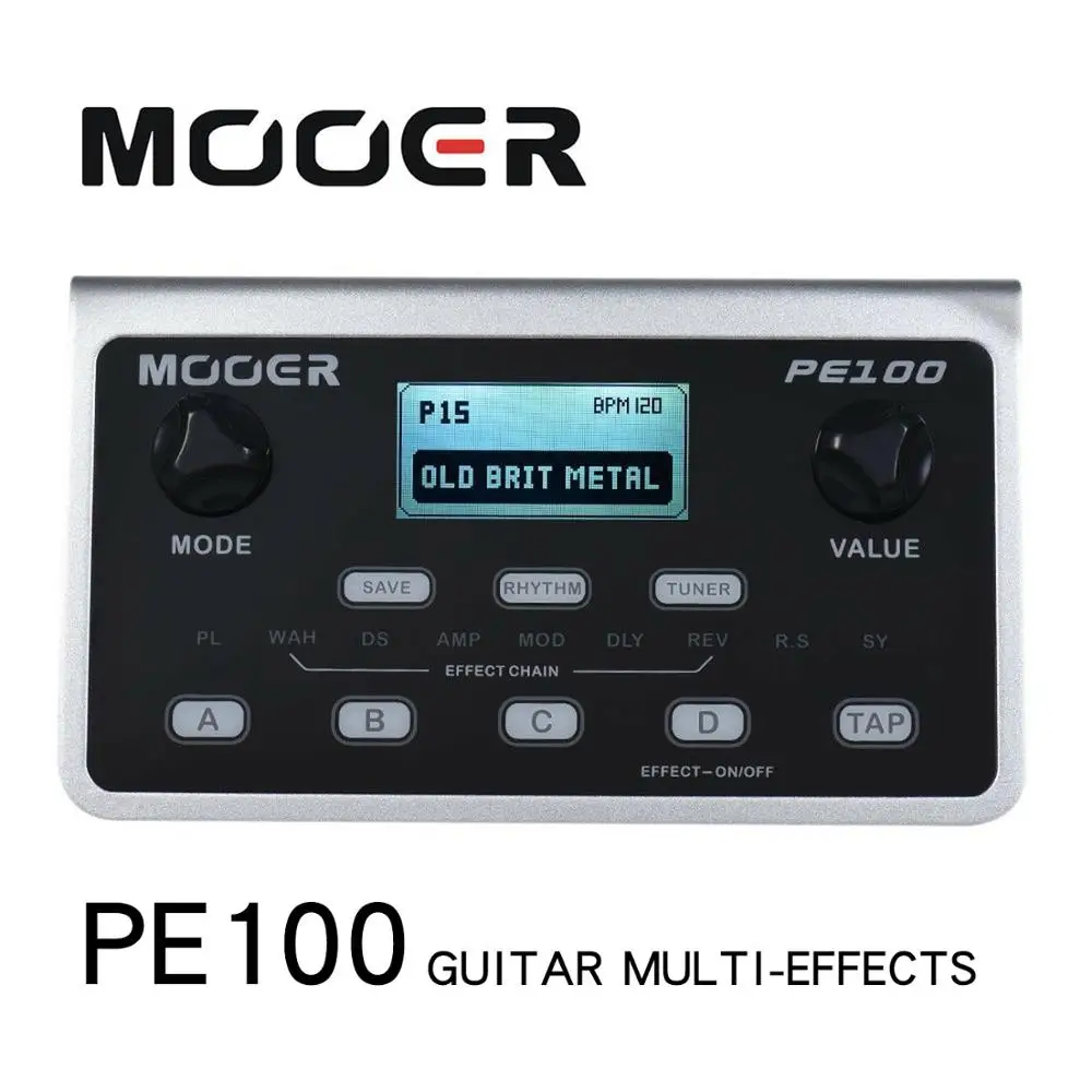 MOOER PE100 procesador multiefectos portátil efecto de guitarra 40 patrones de tambor Pedal 10 Tempo 39 efectos accesorios de guitarra personalizados