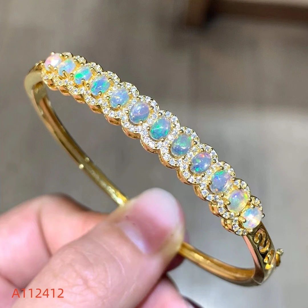 

KJJEAXCMY Fine Jewelry Natural Opal Women's Bracelet Ring Set S925 Silver Exquisite Inlaid Minimalist style Gems Support Testing