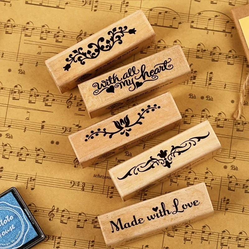 1Pc Vintage Strip Wooden Rubber Stamp Kids DIY Handmade Scrapbook Photo Album Students Stamps Arts Crafts Gifts