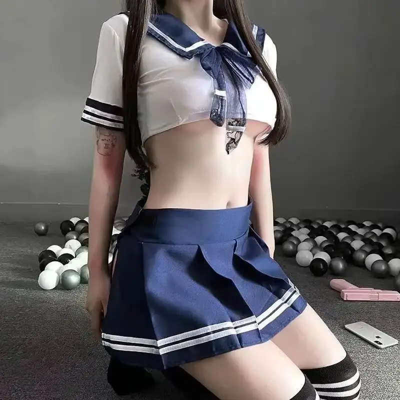 Costumi sexy per ragazze della scuola da donna Cosplay Lingerie sexy con bretelle Gonna scozzese Set Abiti da club per feste uniformi per studenti