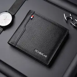 Men's Lychee Print PU Leather Business Wallet Men's Solid Color Men's Birthday Gift