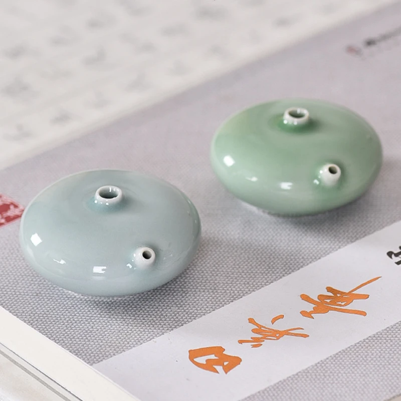 Handmade Ru Kiln Celadon Water Dropper Ceramic Inkstone Calligraphy Brush Pen Set Chinese Scholar Desk Gift Box view 5