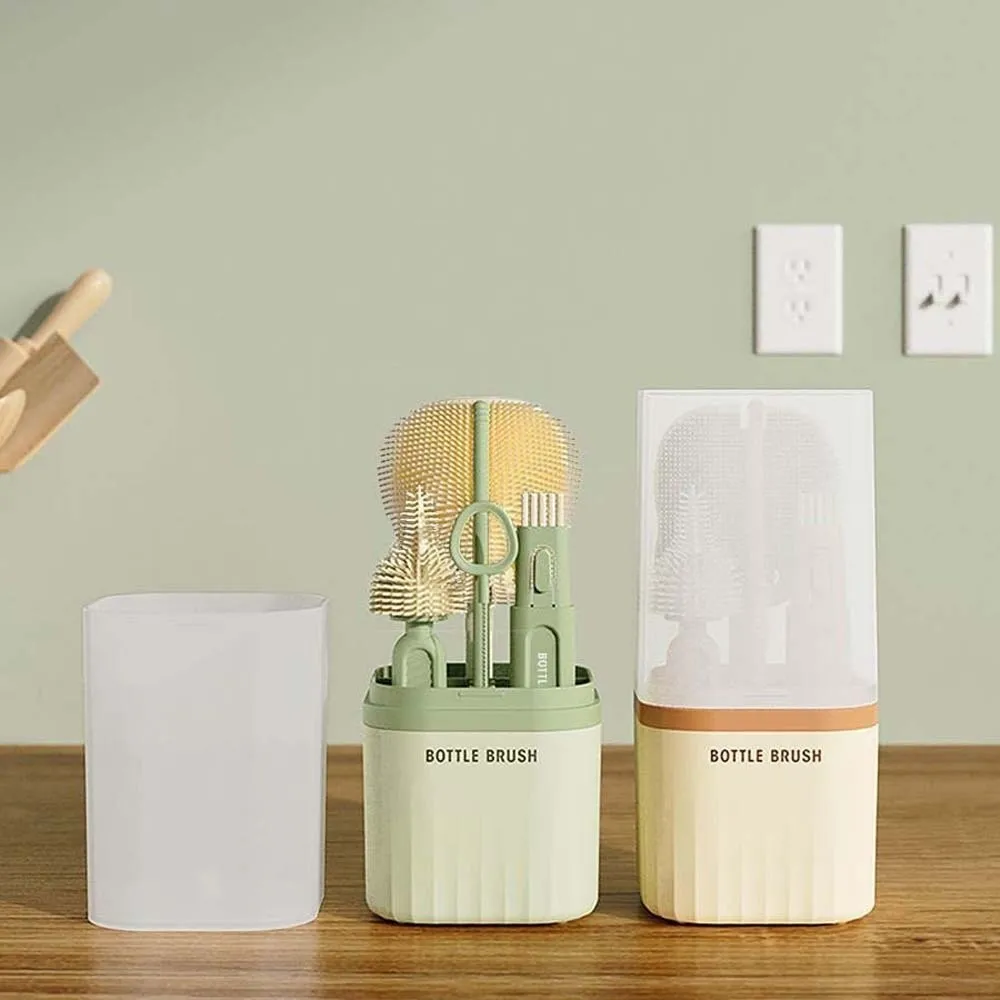 

Multi-functional Bottle Cleaning Brush Set Anti-lost ABS Pacifier Straw Scrubber Storage Drain Rack PC Baby Nipple Brush Kit