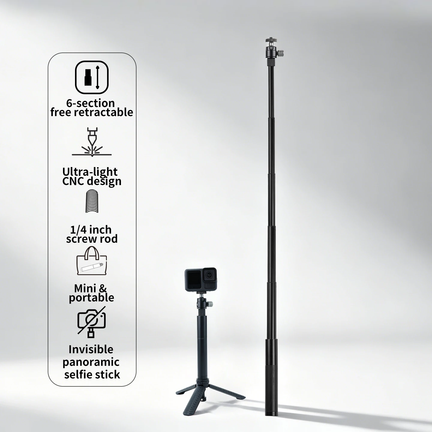 70cm Aluminium Unsichtbarer Selfie-Stick 6-teilige Verstellbare Verlängerungsstange für Insta360 X5/X6 für DJI OSMO 360 II/Action 5 Pro Kamera – Detail 2