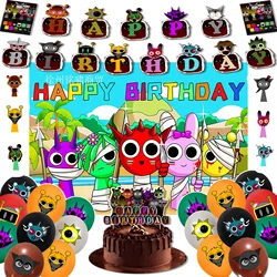 Cute Incredibox Sprunki Birthday Party cutlery plate Disposable Banner Cake Topper Hanging Flag Balloons Set Birthday Decoration