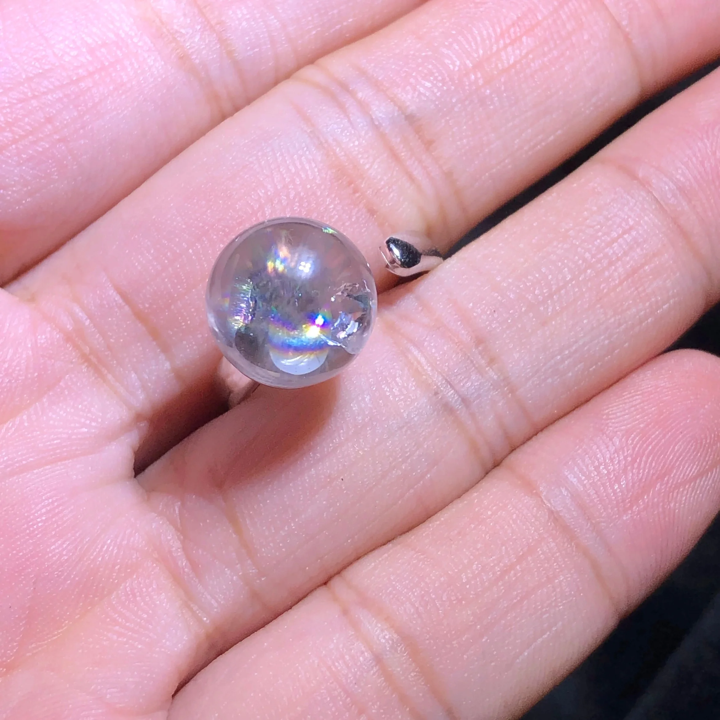 

1 Pc Fengbaowu Natural Rainbow Rock Quartz Sphere Ring Sphere 925 Sterling Silver Reiki Healing Stone Jewelry Gift For Women Men