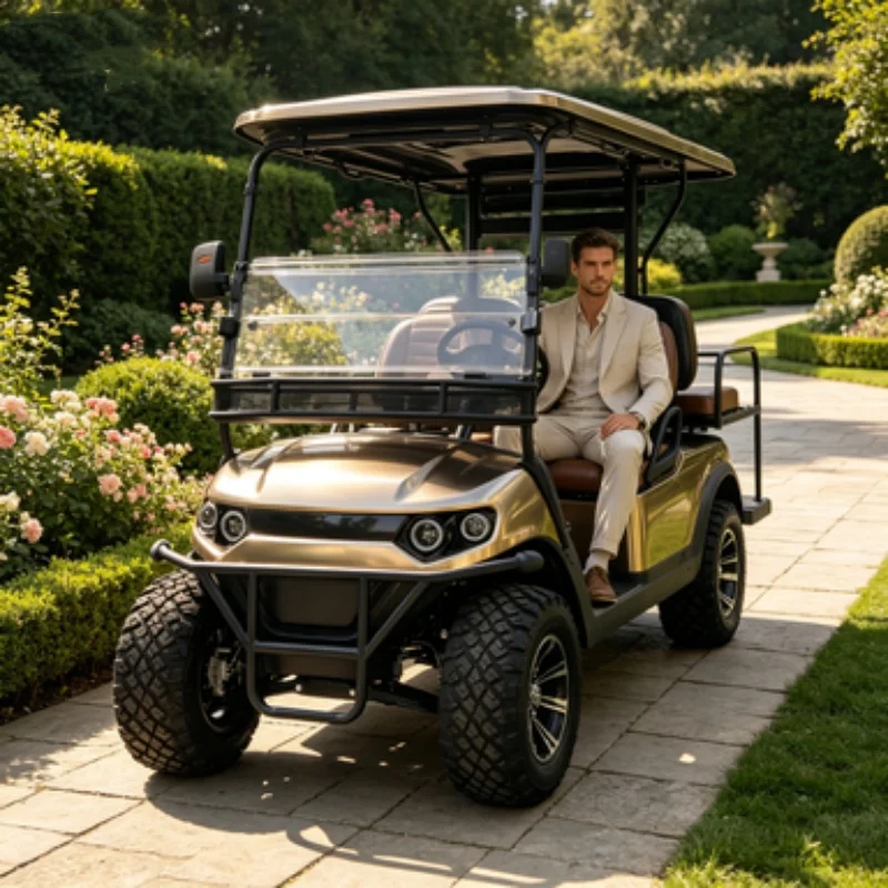 Scenic Sport Club Golf Buggies Adult Electric Quadricycle Go Kart 4 Seater Electric Golf Cart Sound Bar Custom Roof Light Strip