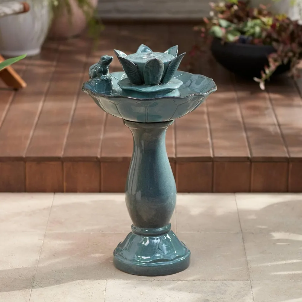 

Pleasant Pond 25 1/4 High Large Asian Outdoor Decor Ceramic Floor Fountain Frog Pedestal Standing Basin Bubbler Water Feature
