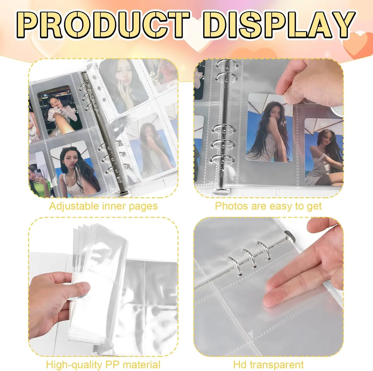 Kpop Photocard Binder, PU Leather A5 Photocard Holder with 10 Pockets,4 Photo Style Photo Card Album Trading Cards Organizer