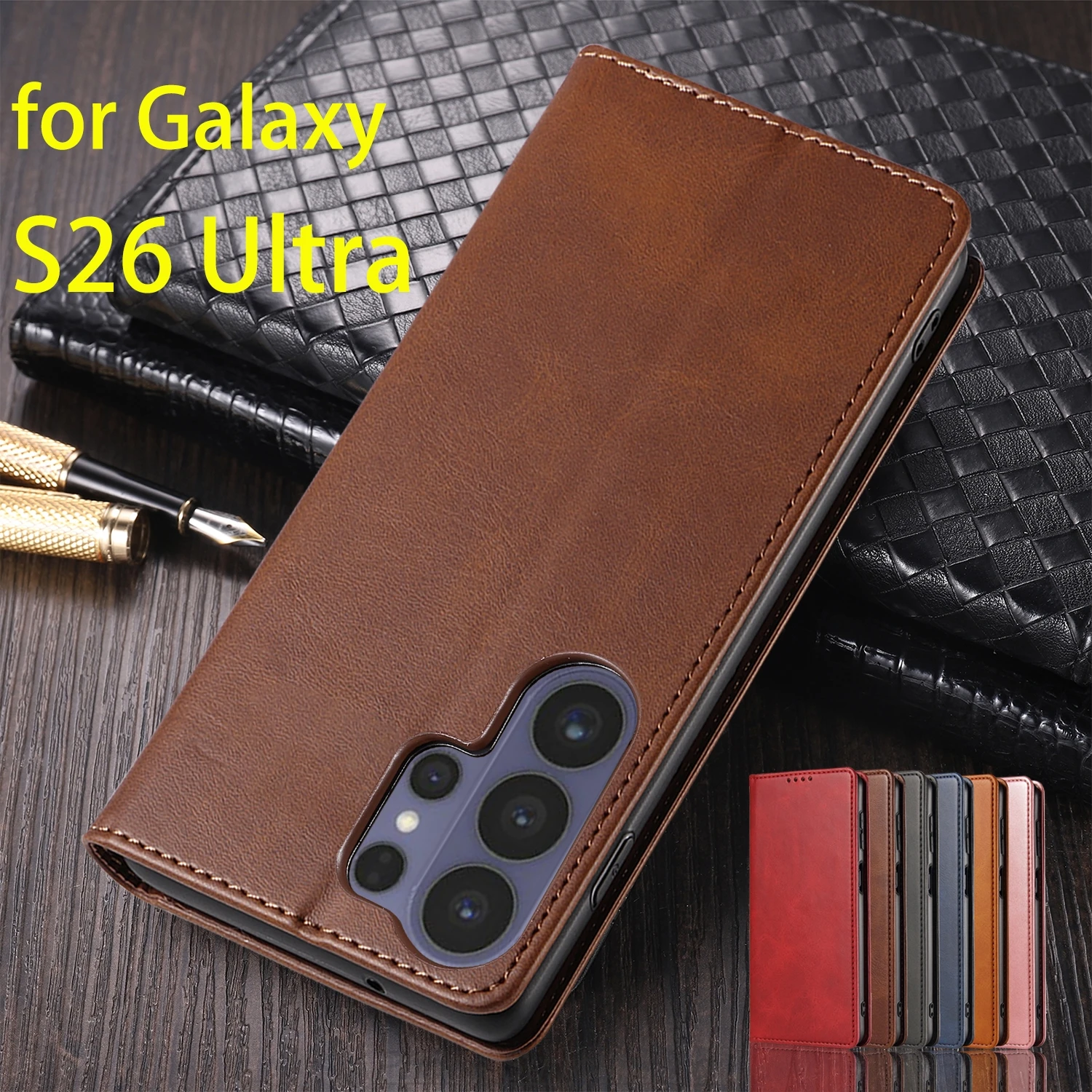 

Leather Case for Samsung Galaxy S26 Ultra 6.9" Flip Case Card Holder Holster Magnetic Attraction Cover Wallet Case Fundas Coque