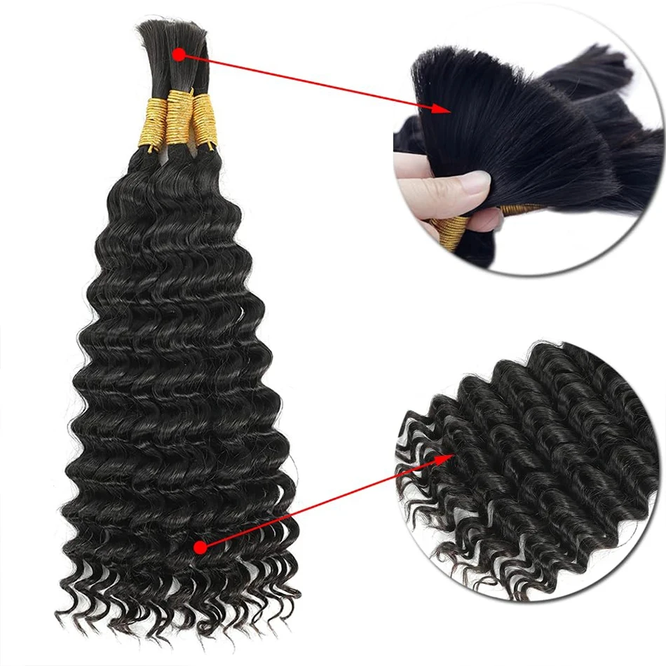 Deep Wave Bulk hair For Braiding 100g No Weft Deep Wave For Braiding Micro Faux Braiding Hair for Boho Braids Wet and Wave