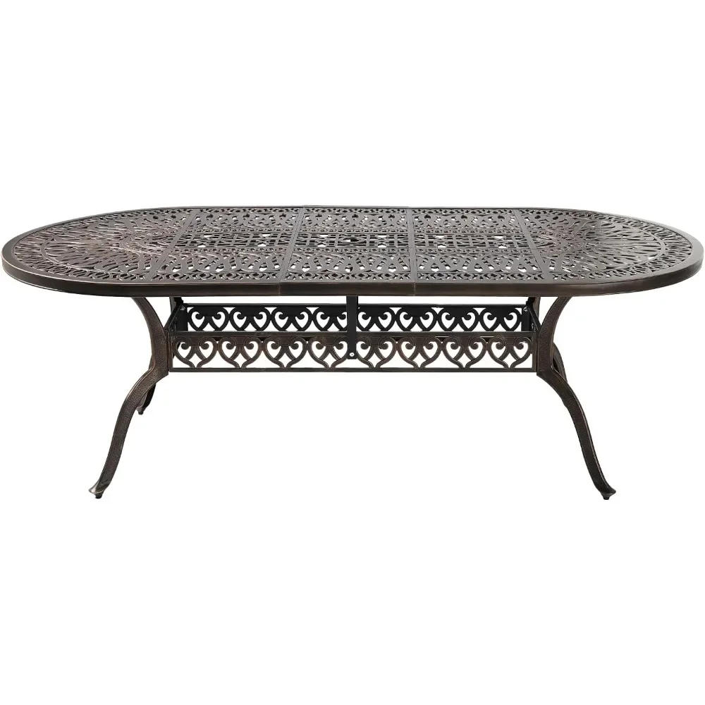 

Cast Aluminum 86.6" Oval Patio Dining Table,Outdoor Dining Table for 8-10,Patio Metal Dining Desk w/ Umbrella Hole for Backyard