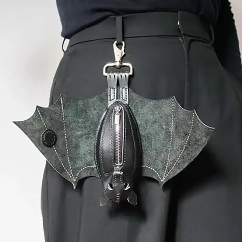 PU Leather Bat Coin Purse With Bat Keychain - Bat-Themed Zippered Coin Pouch Wallet Suitable For Women's Dress & Bat Costumes