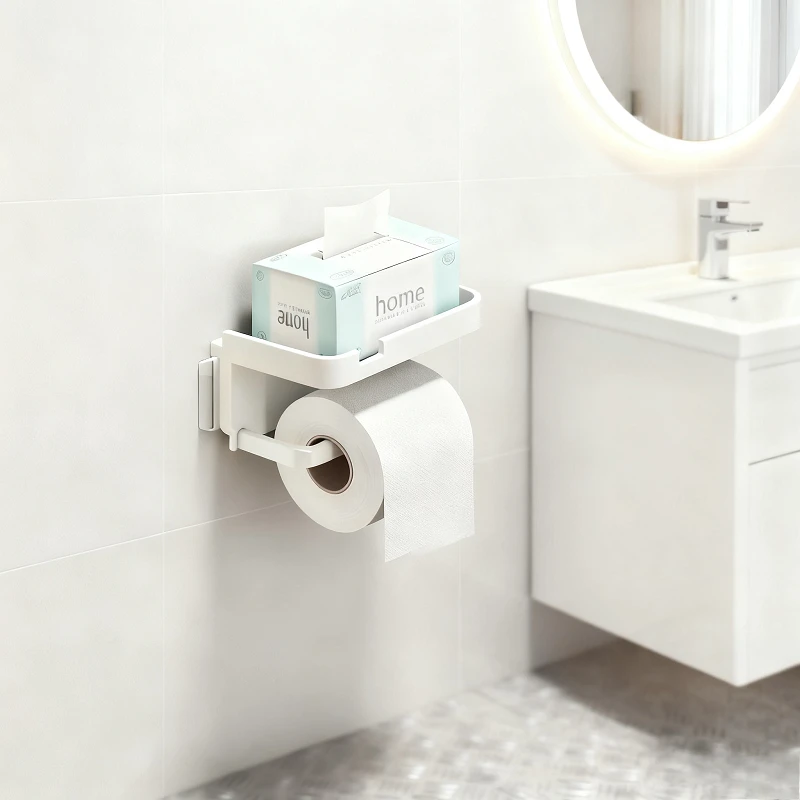 Toilettenpapierhalter, selbstklebend, zur Wandmontage, Taschentuchregal, mobiles Regal, ABS, ohne Bohren, Küchenaufbewahrung, Badezimmerzubehör
