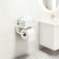 Toilet Paper Holder Self-Adhesive Wall Mounted Tissue Rack Mobile Shelf ABS No Drill Kitchen Storage Bathroom Accessories