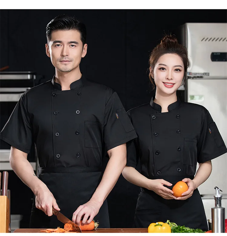 أكمام قصيرة وزرة الشيف ، تنفس ، رقيقة ، زي المطبخ الخلفي ، مطعم وعاء ساخن ، الوجبات السريعة ، الفندق ، الطعام ، الصيف