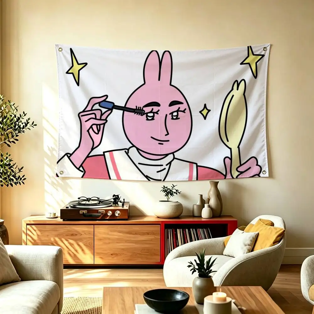 Pink Rabbit Meme Flags Wall Hanging Tapestry Outdoor Garage Room Decorative flag Background Blanket