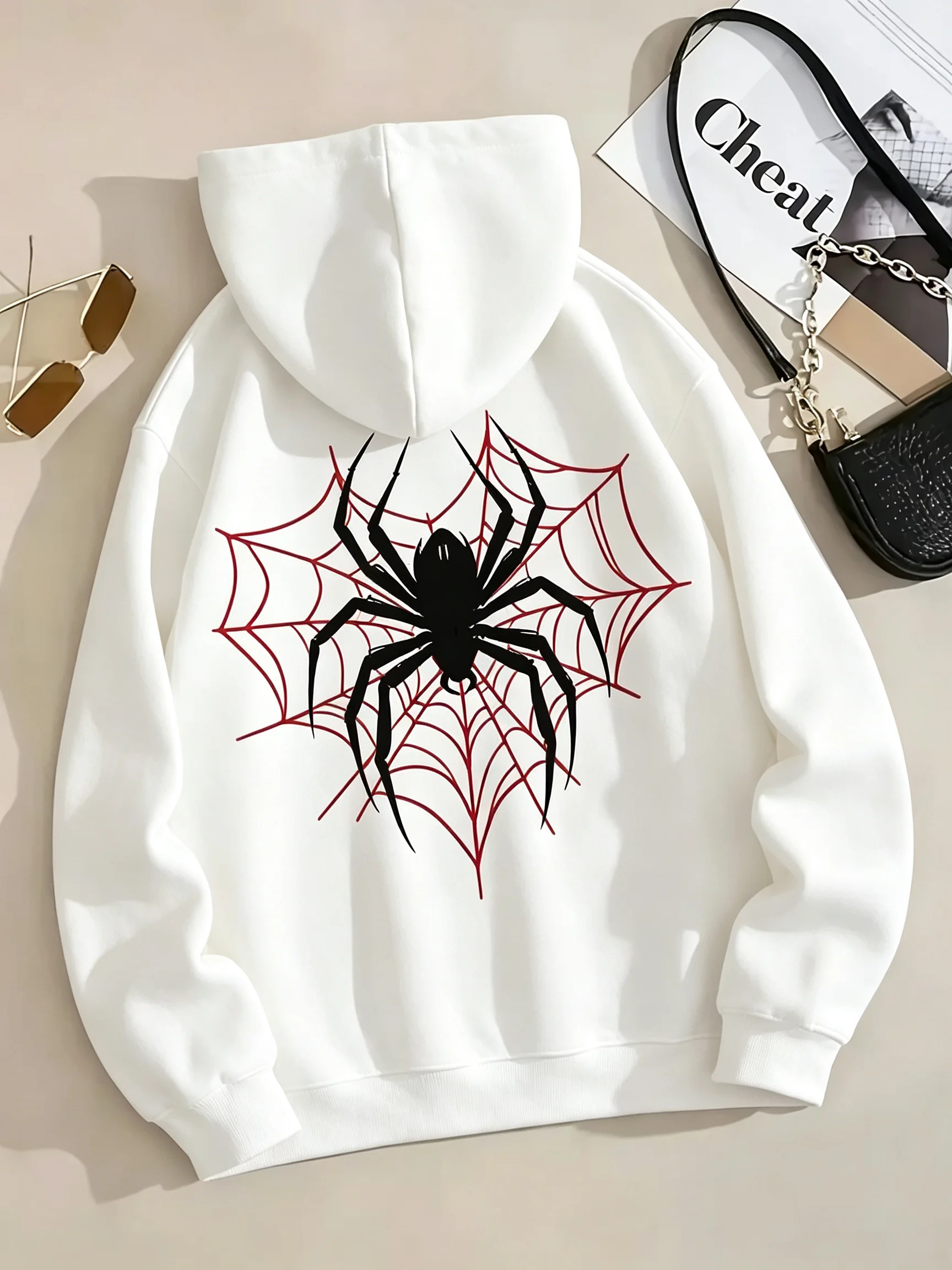 레드 스파이더 웹 프린트 여성 후드티 2026 겨울 가 - Winter Clothing Drawing 리뷰 및 가격