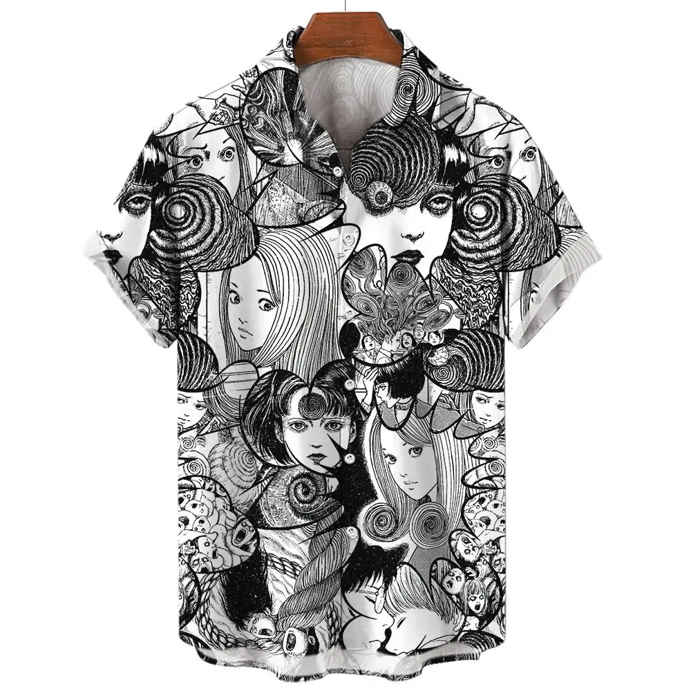 Japanese Anime Pattern Shirts Summer New Men's Shirt 3D Printing Horror Pattern Hawaiian Clothing Personalized Design Men Tops