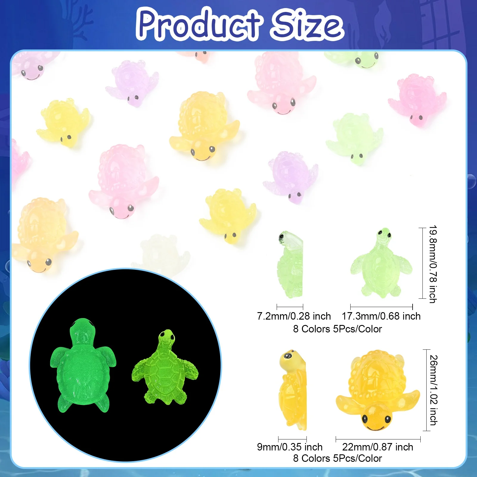 80Pcs Luminous Mini Resin Sea Turtle Figurines Tiny Ocean Animals Glowing Turtles for DIY Decor