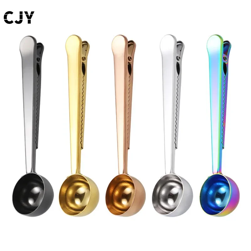 Two-in-one Stainless Steel Coffee Spoon Sealing Clip Kitchen Gold Accessories Recipient Cafe Expresso Cucharilla Decoration