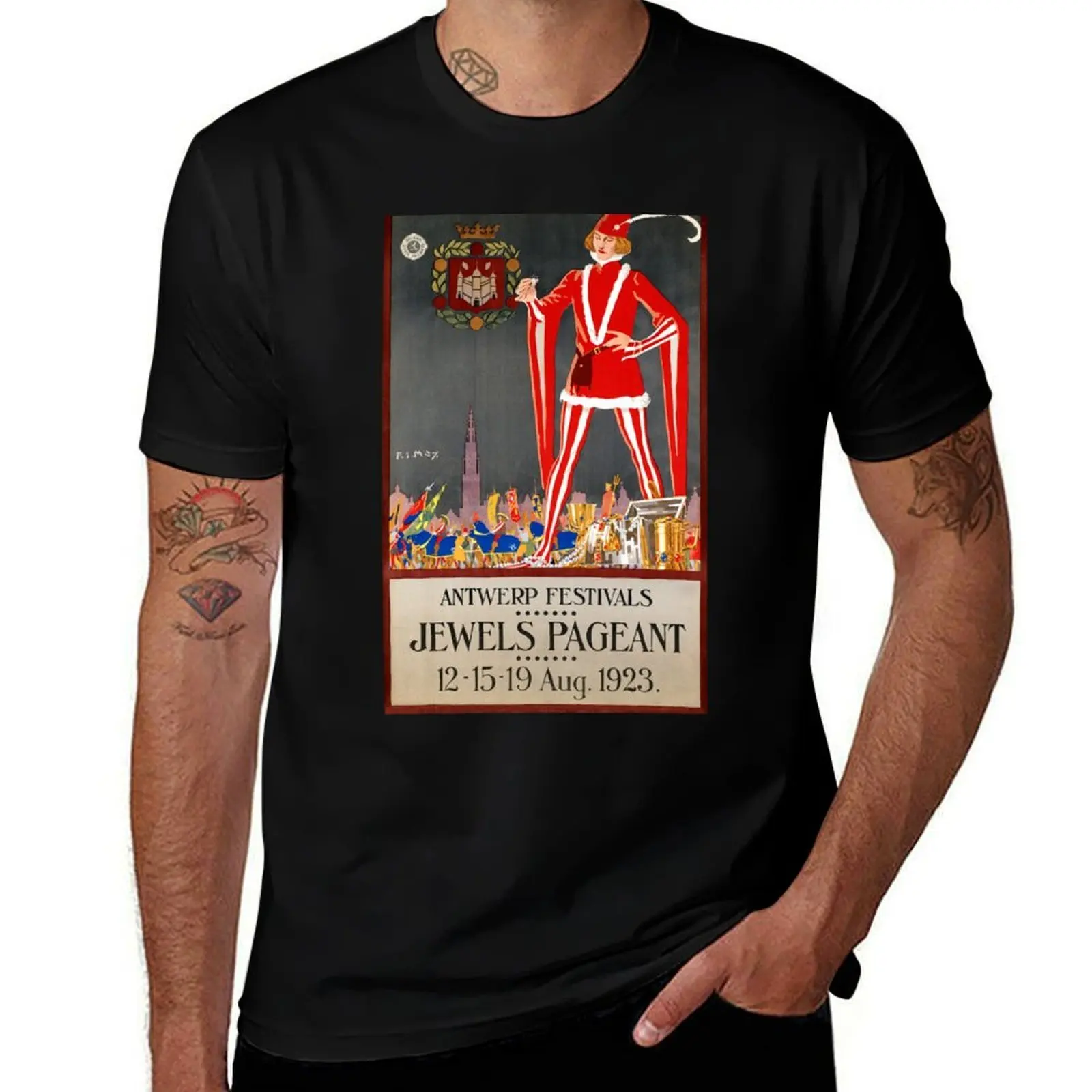 Restored Belgium Antwerp Vintage Travel Poster T-Shirt Plus Size Quick Dry Sports Tee T-Shirt