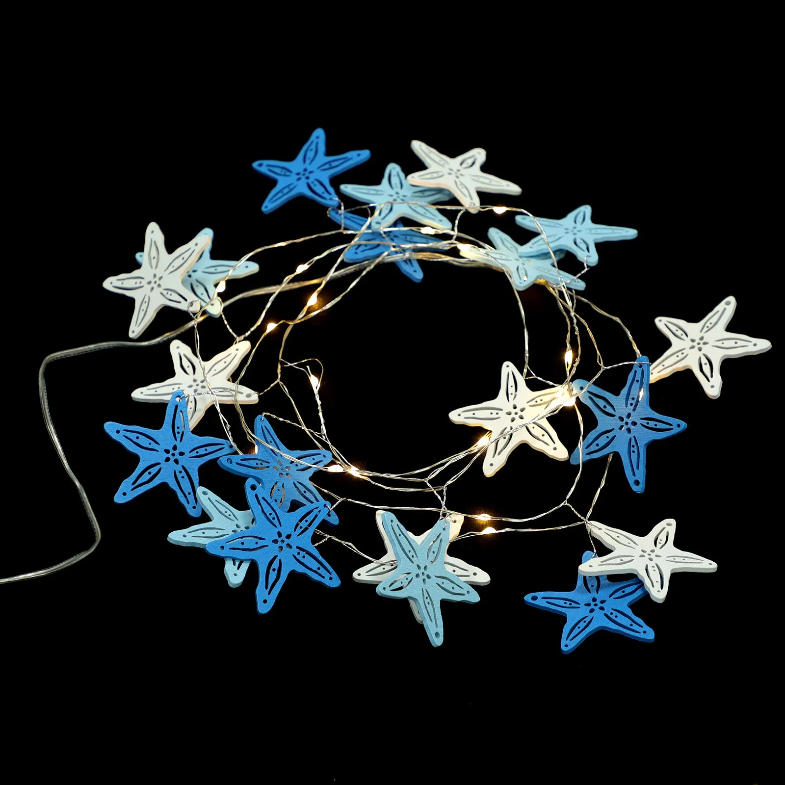 سلسلة أضواء نجمة البحر الخشب Led ديكور للحزب حديقة جدار نافذة السقف موضوع بحري تعمل