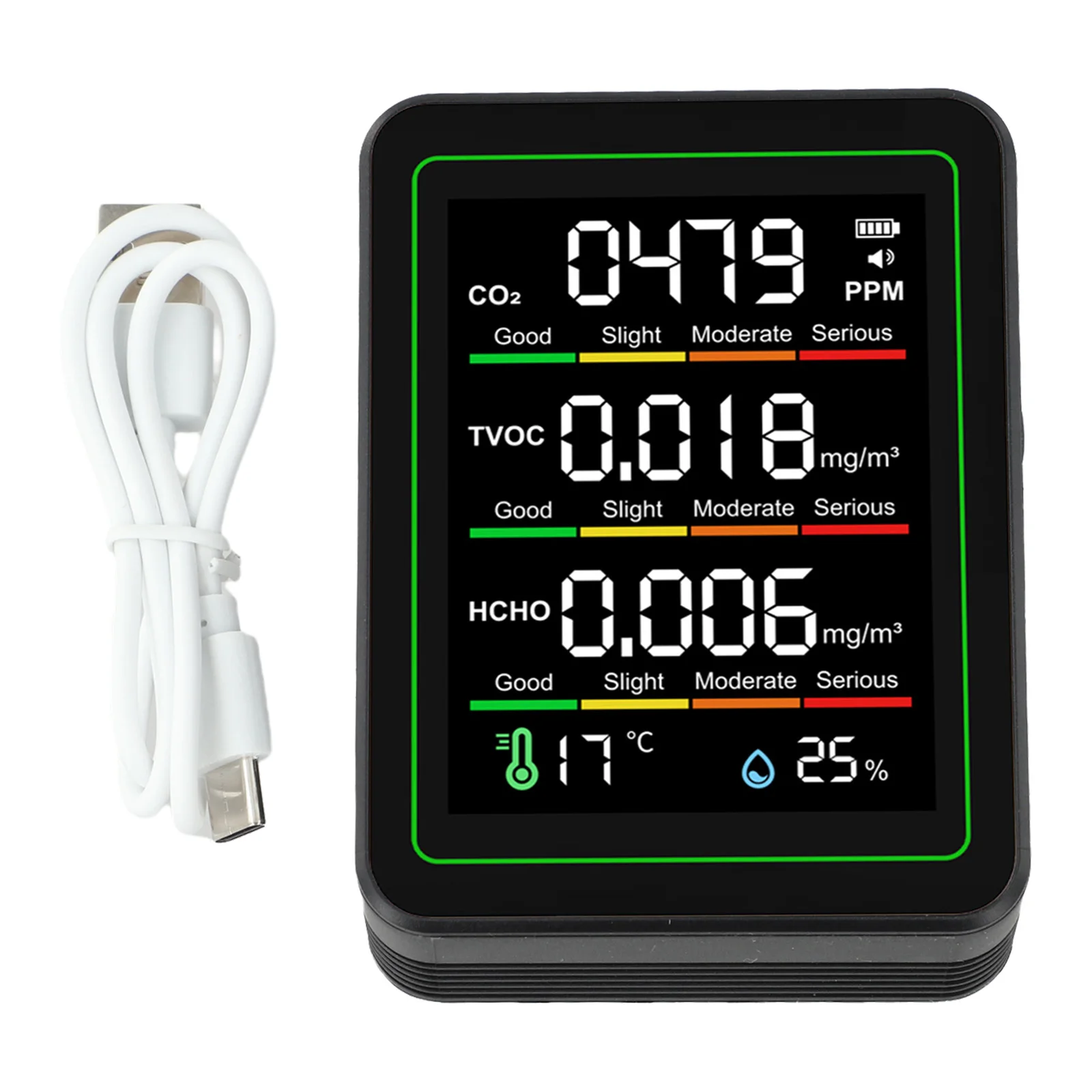 5-in-1 Air Quality Monitor TVOC Detector With 2.8 Inch Display For Indoor Home For Temperature Humidity Testing Meter