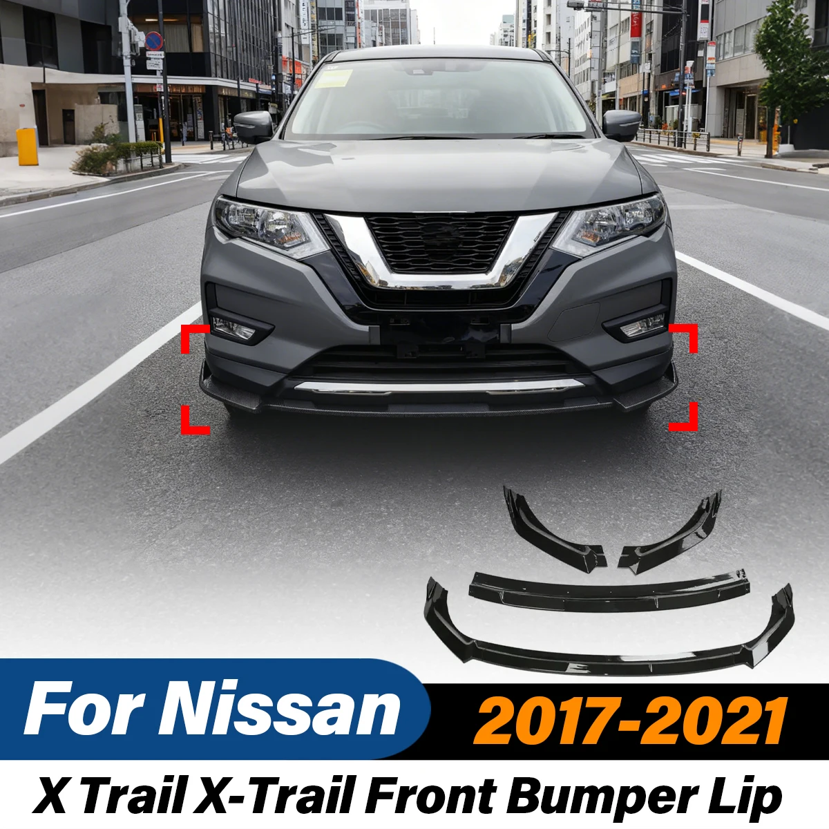 

Для Nissan X-Trail 2017-2021: Спортивный сплиттер-диффузор на передний бампер, ABS, автозапчасти, обвес