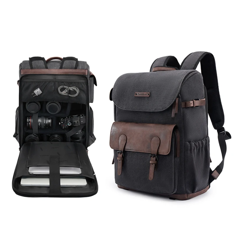 Cwatcun D128 Camera Bag Camera Backpack Photography Backpack Large Camera Case with Tripod Holder 14 Inch Laptop Compartment