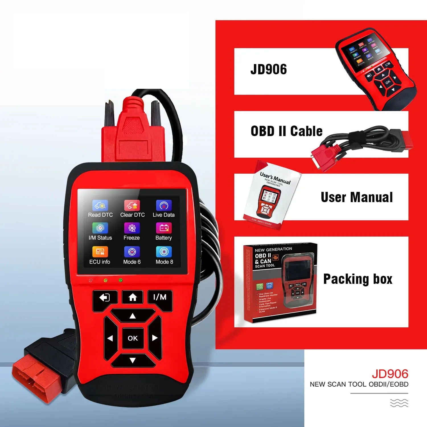 JDiag JD906 Scanner Check Engine Car OBD2 Diagnostic Tool Multi-language Auto Professional Code Reader PK KW850 AL519 AD310