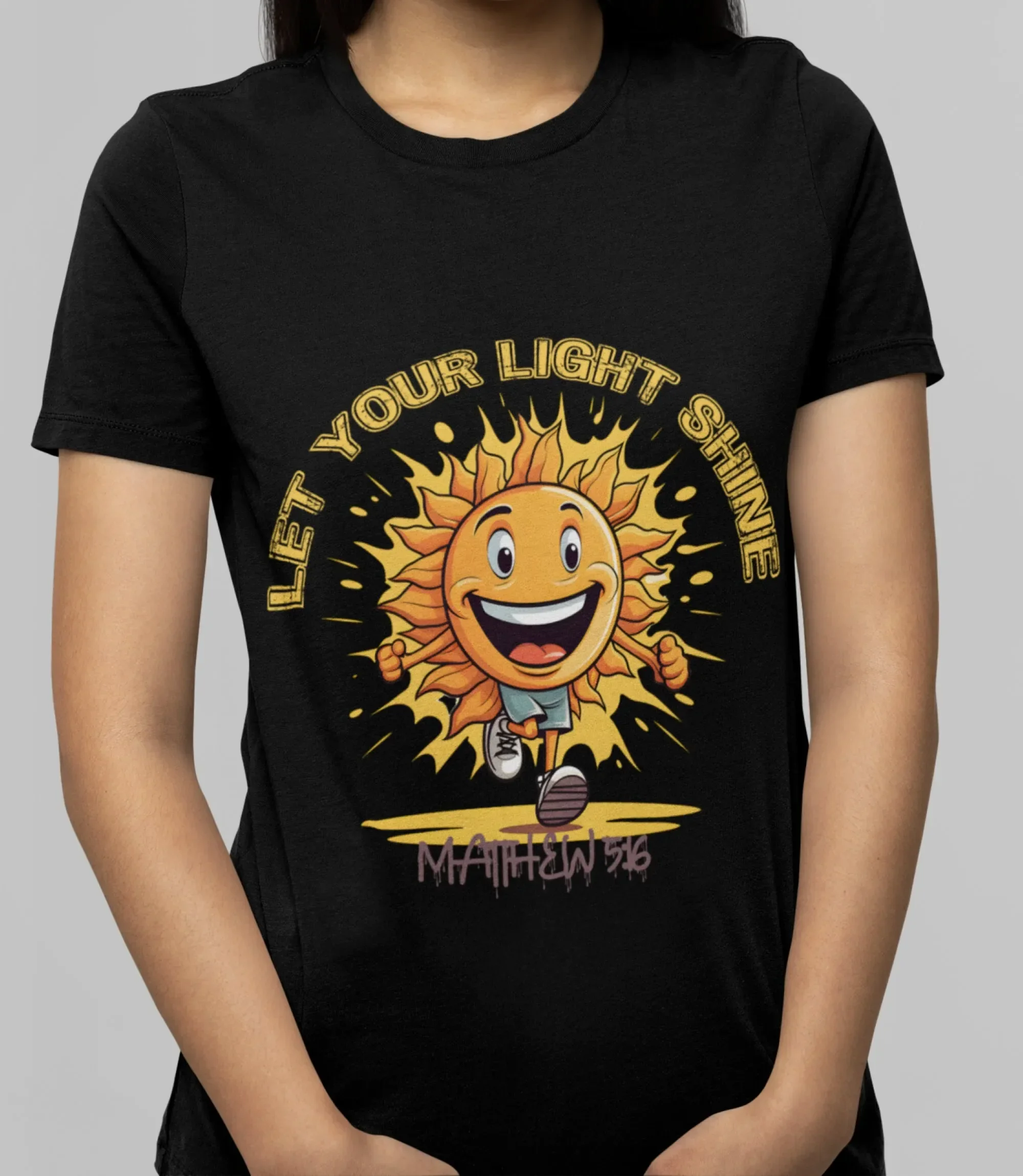 Bible verse T Shirt Let your light shine tee Sun Heavy Cotton print Linocut design Motivational top