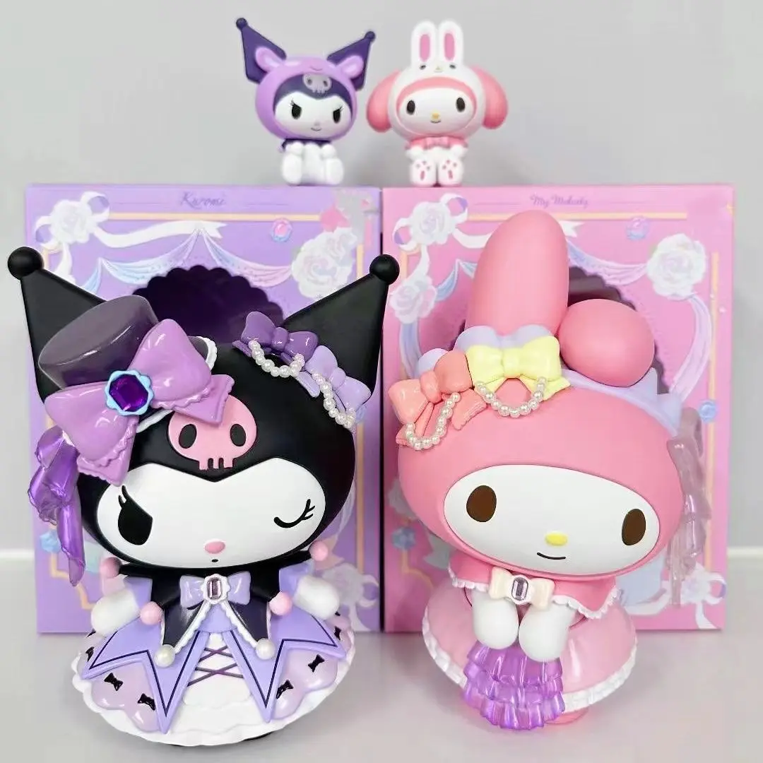 Serie de bancos de flores rosas de la familia Sanrio, My Kuromi Melody, adornos hechos a mano, regalo lindo, adorno de paisaje, productos genuinos