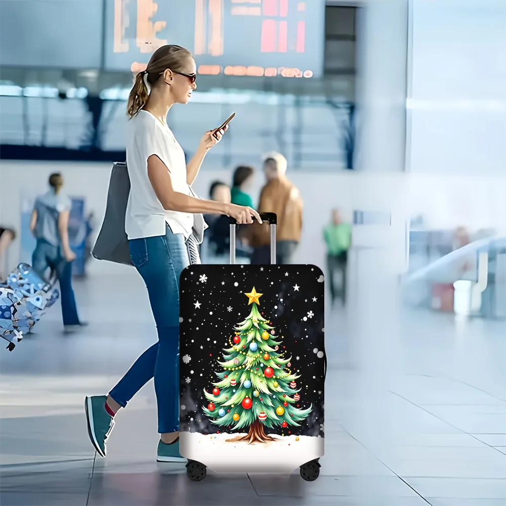 1PC snow Christmas tree print luggage cover for luggage sizes 18 – 32 inches; dustproof and resilient travel accessories to prot