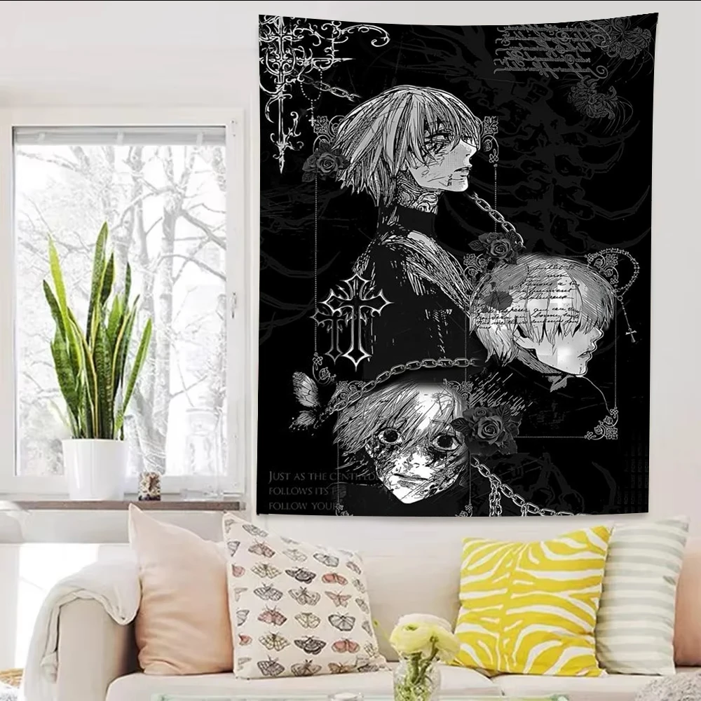 Tokyo Ghoul Kaneki Ken Gothic Anime Tapestry Wall Hanging Aesthetic Room Decor Cool Room Stuff Background Cloth for Bedroom Dorm