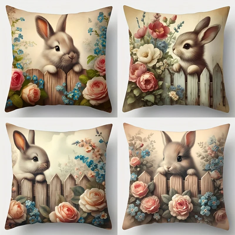 

A vintage Easter bunny and cute floral fence are perfect for decorating sofas in living rooms and bedrooms