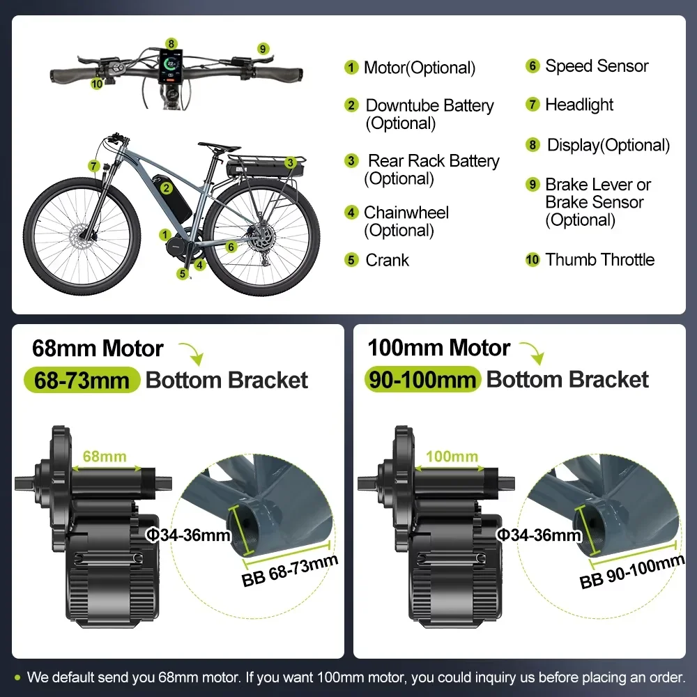 Bafang 750 واط 48 فولت عدة BBS02B BBS02 منتصف محرك المحرك eBike تحويل عدة دراجة كهربائية محرك قوي 68-100 مللي متر مع شاشة الكريستال السائل