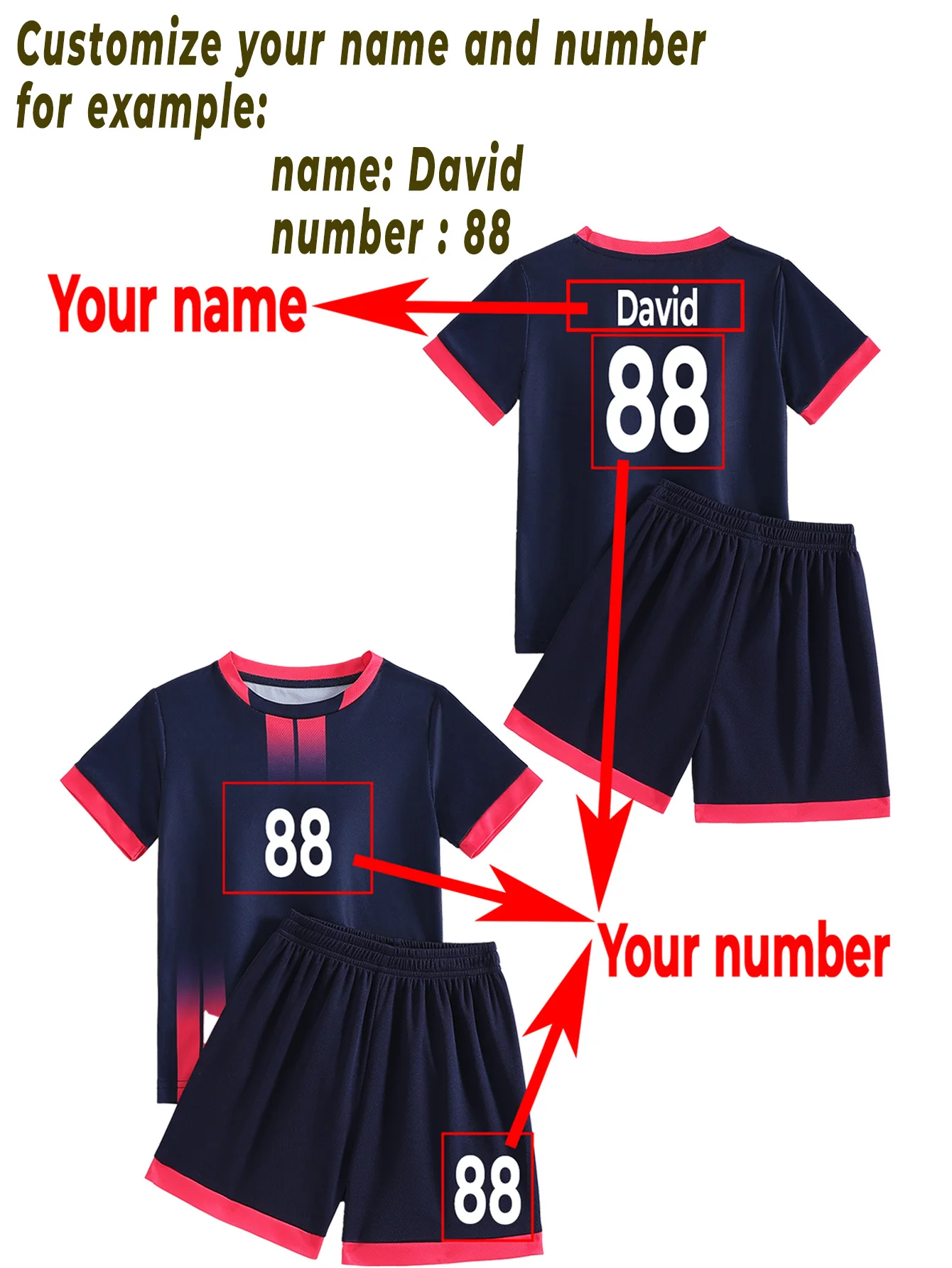 Kids And Teens Lightweight Quick-Dry Soccer Uniform Set for Sports Outdoor Wear Fixed Number 7 Back Name Personaliz