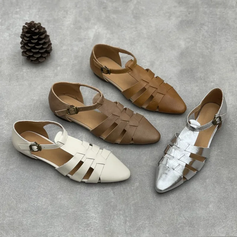 

Женские сандалии Birkuir с закрытым носком и открытым носком, пляжная обувь с пряжкой, мягкая подошва, уличные сандалии из натуральной кожи, 2024, плетеные шлепанцы